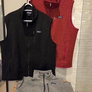 3 Patagonia Men's Fleece Vests - Black, Red, and Gray